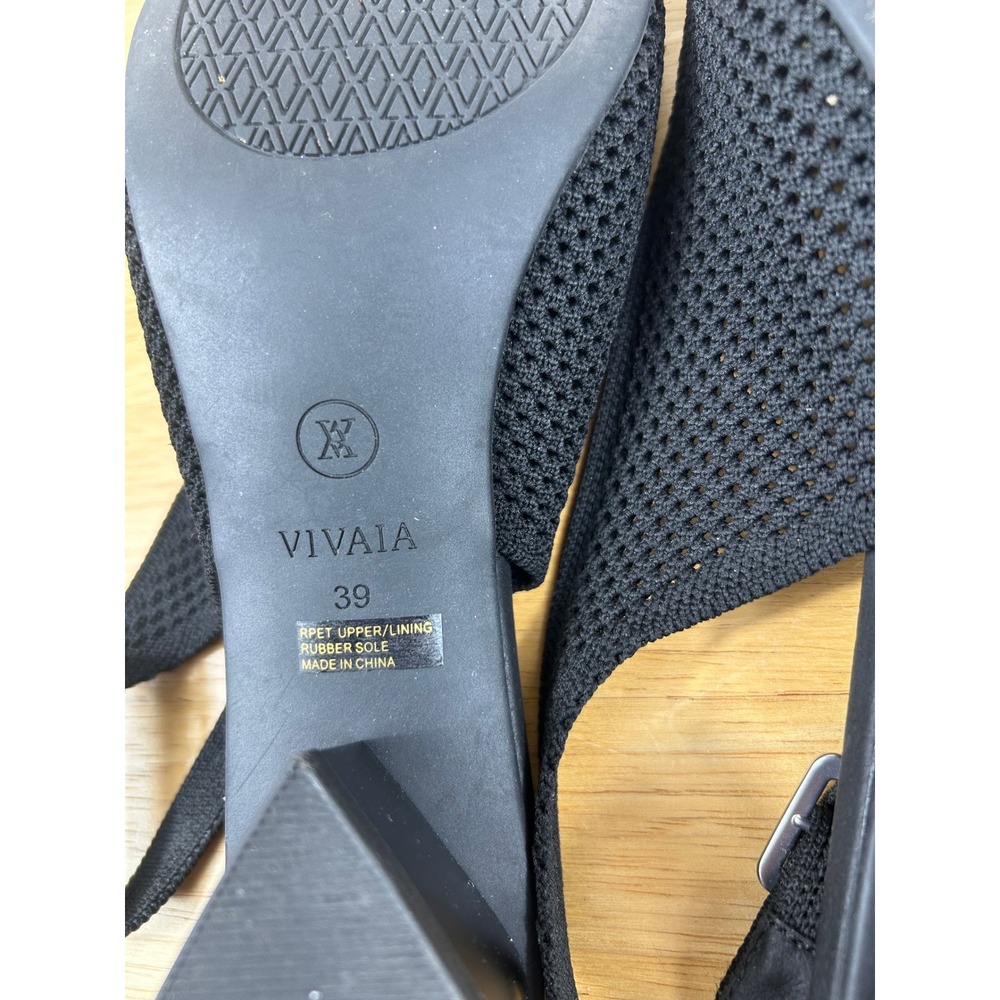 VIVAIA Slingback Pumps Women 39 US8.5 Black Knit Leah Pro Pointed Toe Block Heel - Picture 12 of 12